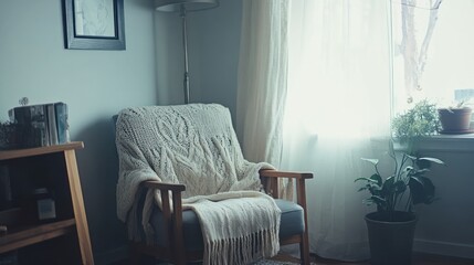 Cozy Armchair Blanket Room Plants Window Light