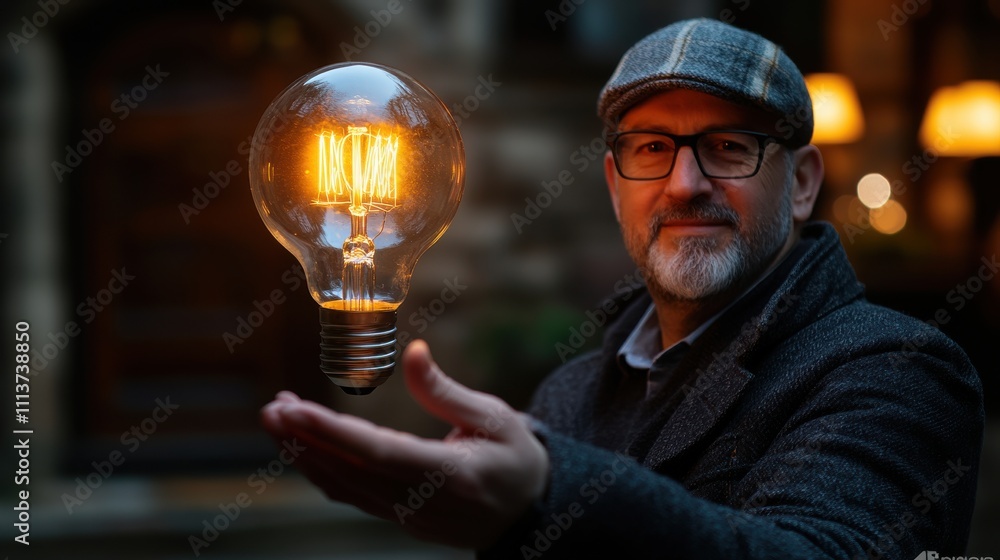 Poster hand holding light bulb global internet connection business global internet connection application t