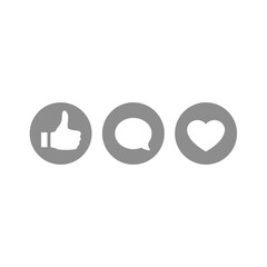 Like and love button vector icon set. Social media and message icons.