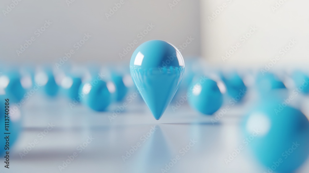 Wall mural 3d blue location pin icon on a white background, with 2/5 of the size visible in the center. the ico
