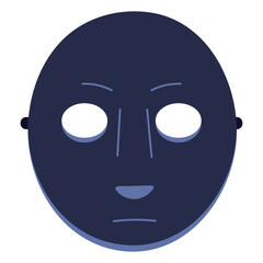 Venetian Moretta mask for Mardi Gras holiday. Black carnival masque with round shape. Masquerade, theater disguise accessory for hiding face. Flat isolated vector illustration on white background