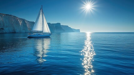 Fototapeta premium Serene Sailboat Cruise at Mediterranean Coastline
