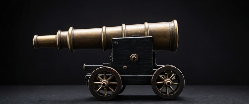 Miniature cannon set against a black background, perfect for decorative and historical uses