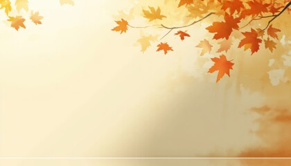 Autumn Background with Maple Leaf Silhouettes Soft Beige Golden Hues Watercolor Minimalist Fall Scene for Thanksgiving Advertising