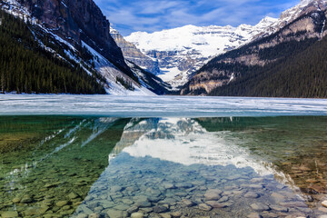 A beautiful lake with mountains in the background