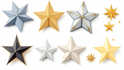 Set of golden stars on white background