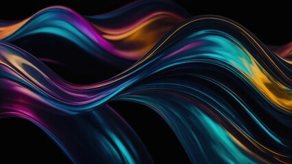 Obraz premium Abstract Swirling Colorful Lines with Neon Glow on Black Background Illustration