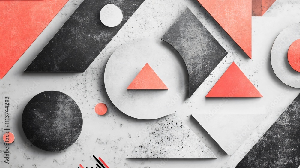 Poster abstract geometric shapes background - modern minimalist design with colorful triangles, circles, an