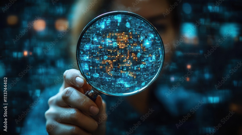 Poster know your customer kyc concept person use magnifying glass focus to identity verification system for