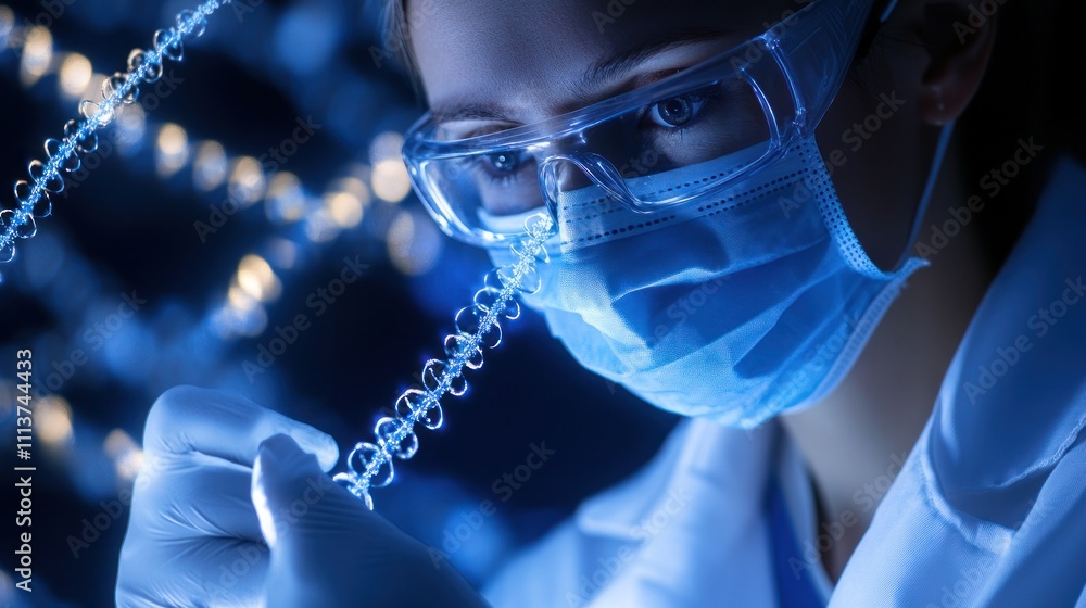 Aufkleber scientist examining molecular structure with precision tools