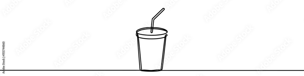 Wall mural Continuous line drawing representing a coffee cup. Line art of paper coffee cup