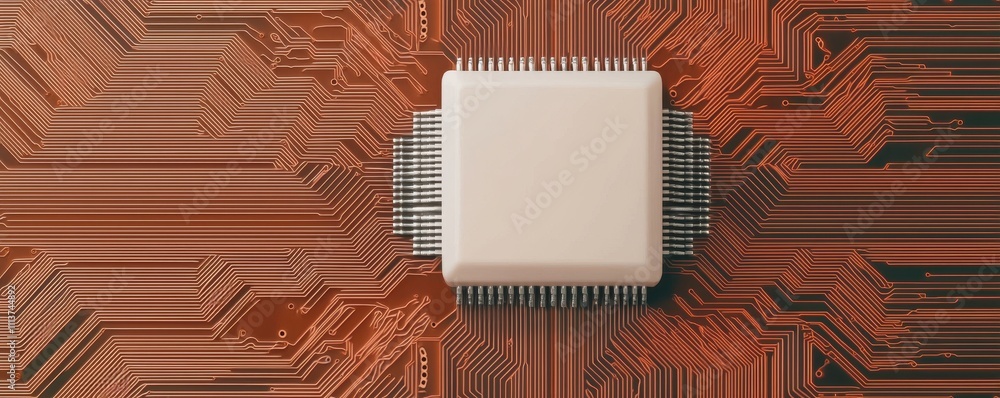 Poster a central processing unit (cpu) on a circuit board, showcasing intricate patterns of electrical path