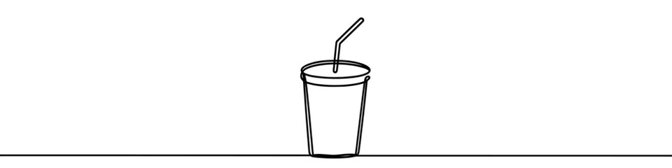 Continuous line drawing representing a coffee cup. Line art of paper coffee cup