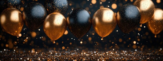 Gold Balloon Birthday Party Invitation Happy Elegant Design Celebration Gift Festive Background