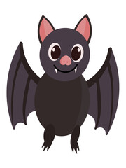 Illustration of a cute bat character with canine teeth and adorable face and wide wings