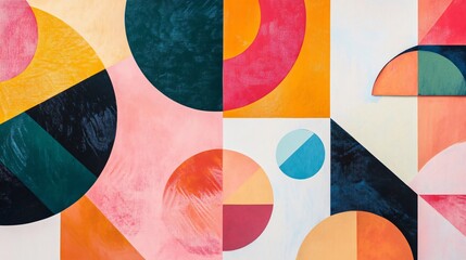 Abstract Geometric Art: A Colorful Composition of Circles, Squares, and Triangles