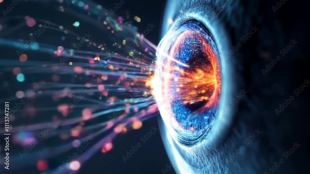 Aufkleber futuristic eye emitting digital data streams in vibrant colors visualizing technology innovation art