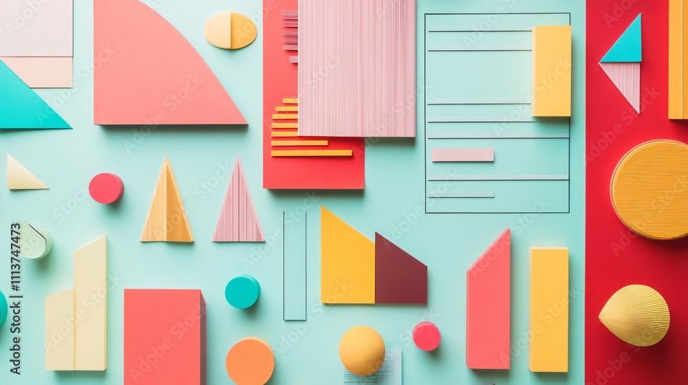 Poster abstract geometric shapes cutout from paper with space for text