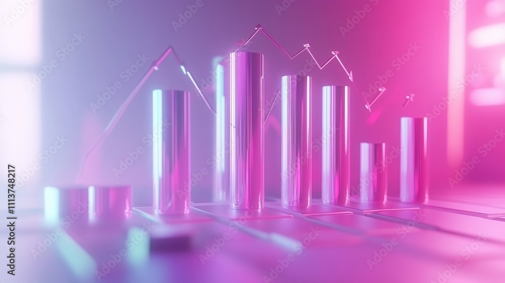 Poster a 3d financial growth chart with arrows and bar graphs pointing upward, symbolizing economic progres