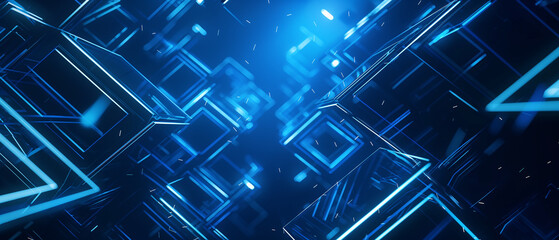 Futuristic blue glowing cubes in digital space.