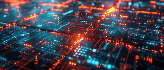 Obraz premium Futuristic Circuitry: A Glowing Network of Digital Connections.