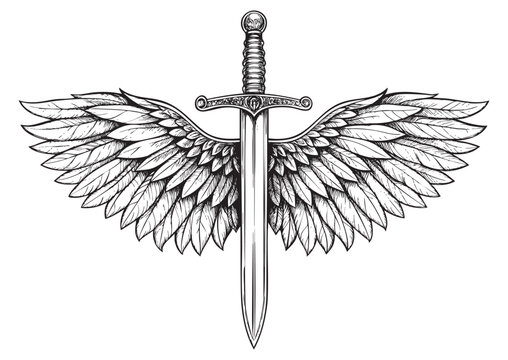 Sword Blade with Wings engraving vector illustration