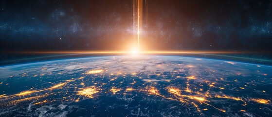 Earth at Night with City Lights Shining Bright from Space