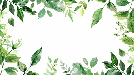 Herbal Minimalistic Frame with Gold Line Art: Hand-painted vector frame with plants, branches, and leaves on a white background. Greenery wedding invitation with watercolor style