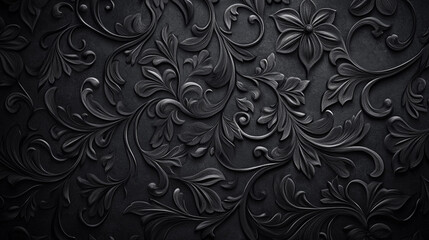 Dark Embossed Floral Damask Pattern Texture Background