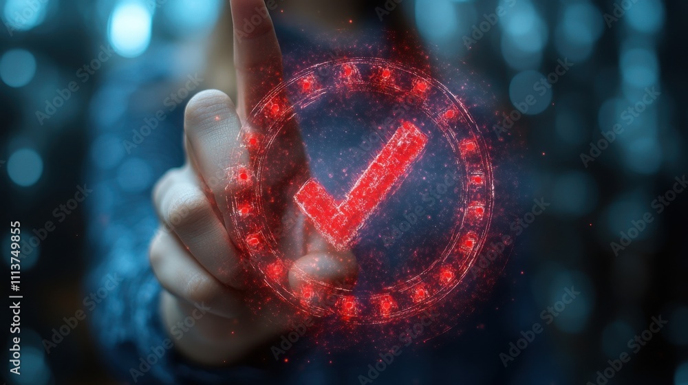 Aufkleber projects digital guarantee business quality checking and standardization certification hand point on