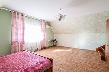 interior room apartment bedroom with bed, cozy place to sleep and relax