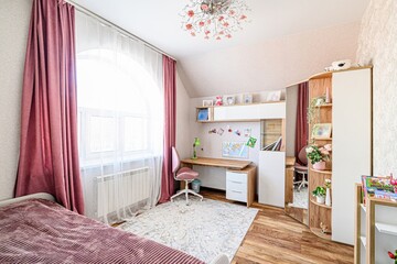 interior room apartment bedroom with bed, cozy place to sleep and relax