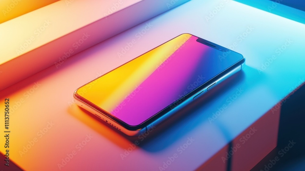 Poster polished smartphone mockup with realistic texture and dynamic color gradient display