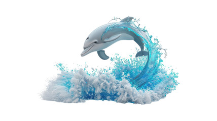 Playful Dolphin Jumping Out of Waves in Colorful 3D Cartoon Style