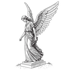 woman angel statue with wings engraving vector illustration