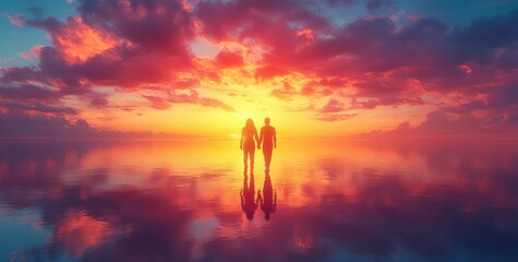 Walking with Jesus: A Serene Sunset Illustration of Spiritual Companionship and Divine Guidance in the Journey of Faith and Love