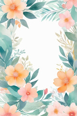 Obraz premium A white background framed with seamless watercolor floral patterns, creating a soft, elegant design perfect for any occasion.