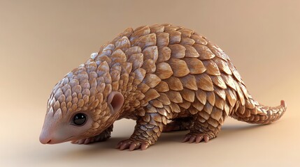 Obraz premium A 3D rendered cartoon pangolin on a beige background.