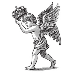 Fototapeta premium baby angle with crown engraving vector illustration