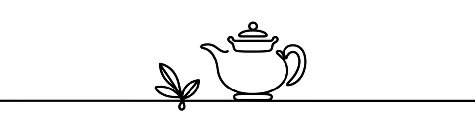 Minimalist continuous line drawing of teapot, symbolizing simplicity and elegance in tea culture