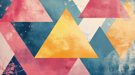 Fototapeta premium Abstract Geometric Art: Colorful Triangles in Vintage Retro Style - A Modern and Creative Composition