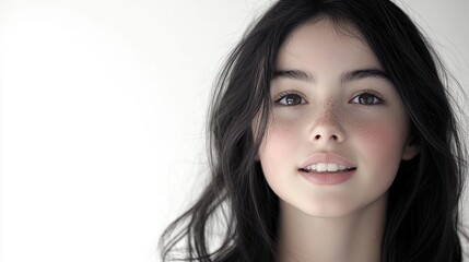 Naklejka premium Orthodontic Braces Asian Girl Portrait with Long Hair and Natural Light