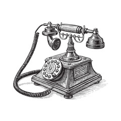 vintage telephone phone engraving vector illustration