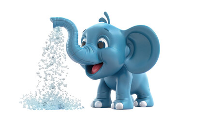 Cute Elephant Calf Spraying Water in Colorful 3D Cartoon Style for Children's Content