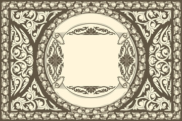 Decorative ornate retro floral blank card template