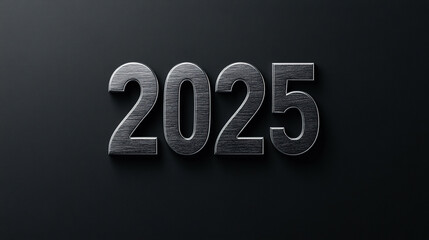 A sleek, modern "2025" in silver text with a faint glow effect on a plain black background.
