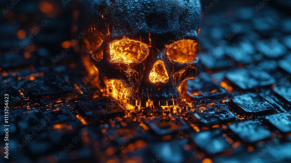 Poster system hacked warning alert on computer laptop ransomware virus spyware malware or malicious softwar