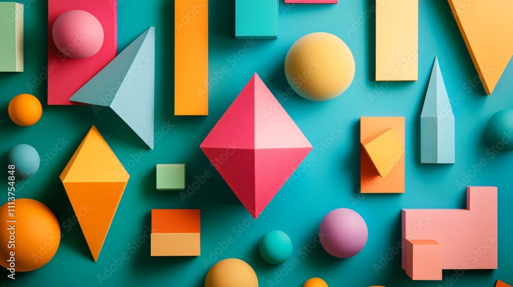 Aufkleber abstract 3d geometric shapes background in vibrant colors. minimalist composition with colorful cube