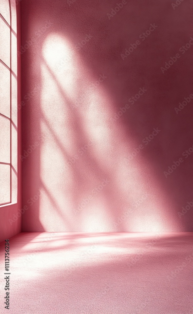 Poster pink minimalist background with shadows for product presentation in studio room with soft lighting a