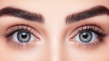 Obraz premium A close-up of a woman's eyes with a focus on natural beauty, highlighting her eyelashes and the subtle emotions conveyed through her gaze